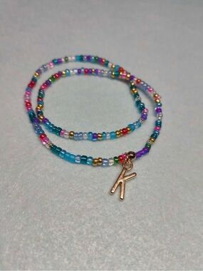Personalized Beaded Initial double Wrap Bracelet - Multicolor